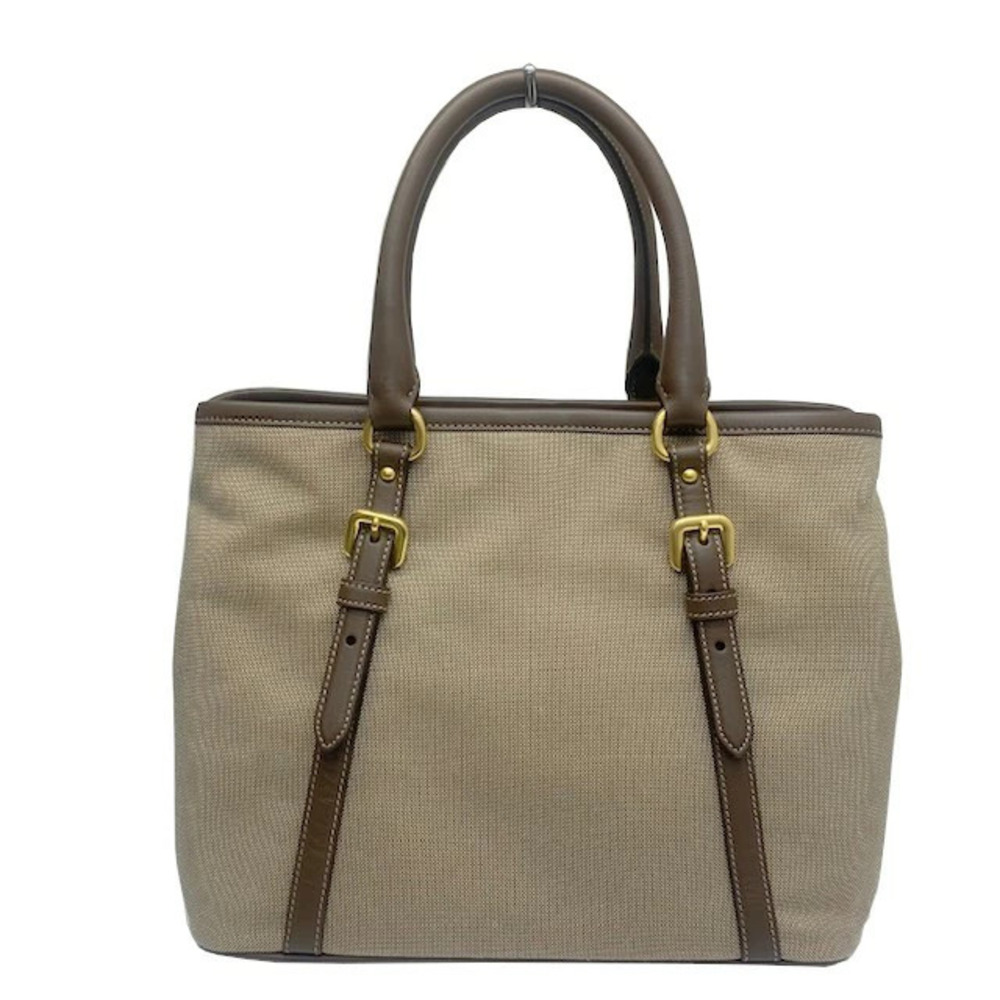 PRADA Logo Jacquard Bag Canvas Leather Brown Beige Rion